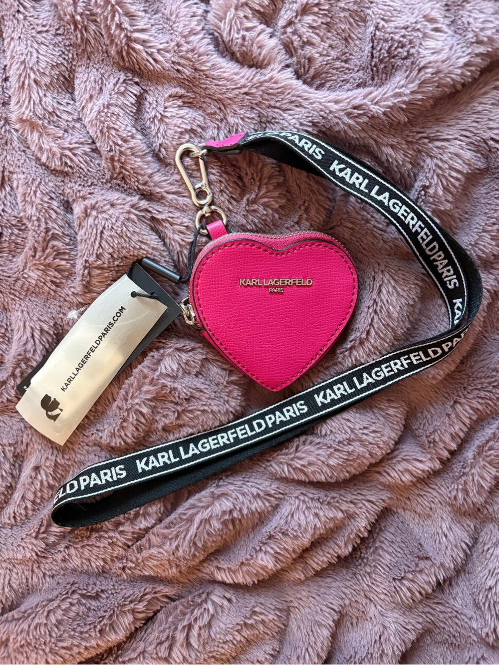 Karl Lagerfeld Hot Pink Heart Mini Crossbody with Branded Black Strap